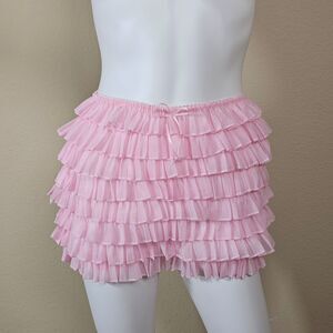 Women Lolita Bloomers Shorts Layered Ruffles Frilly Boyshorts, Pink, Size S